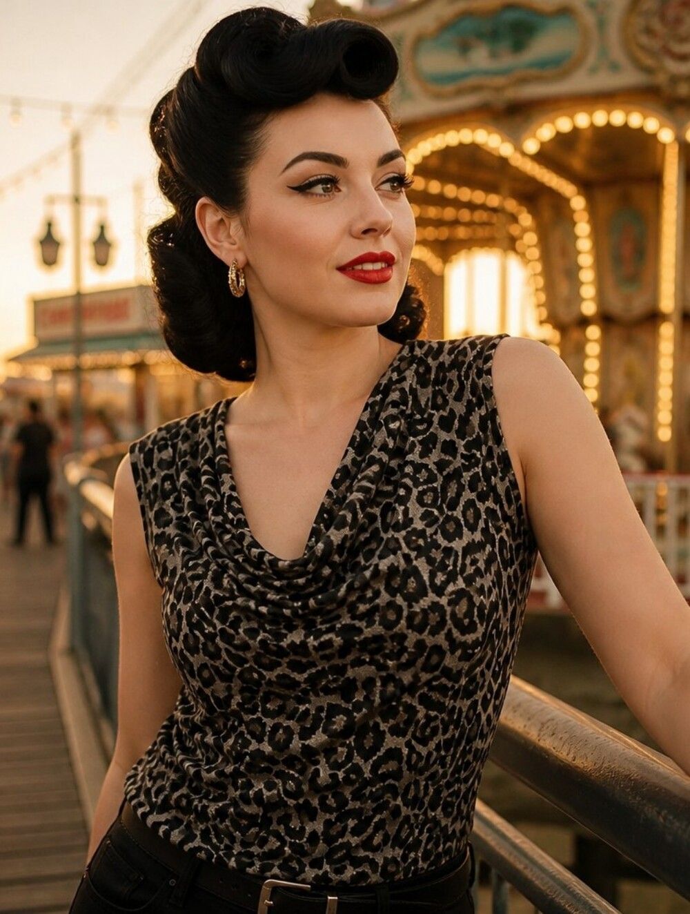 Michael Kors Leopard Print Cowl Neck Camisole - Brown Black